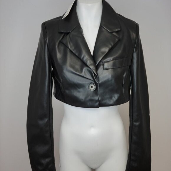 URBAN Outfitters Crop Faux Leather Jacket Black Size XS NWT - Picture 1 of 5